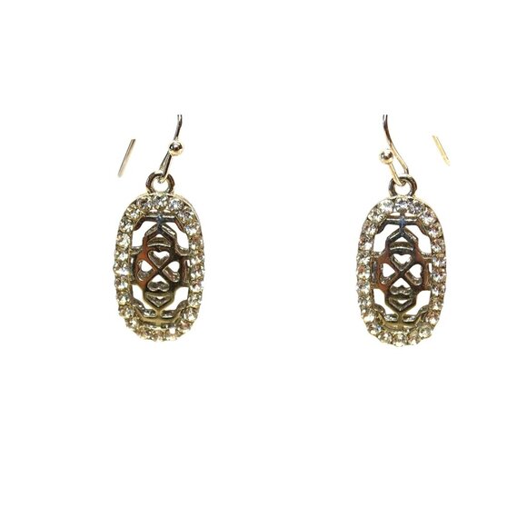 Vintage Style Silver & Clear Rhinestone Oval Dangle Earrings - Picture 1 of 6